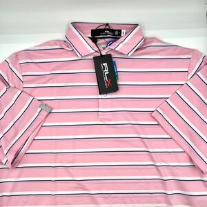 RLX Ralph Lauren Golf Polo Shirt‎ Mens M Pink Stripe Short Sleeve NWT $98 0486